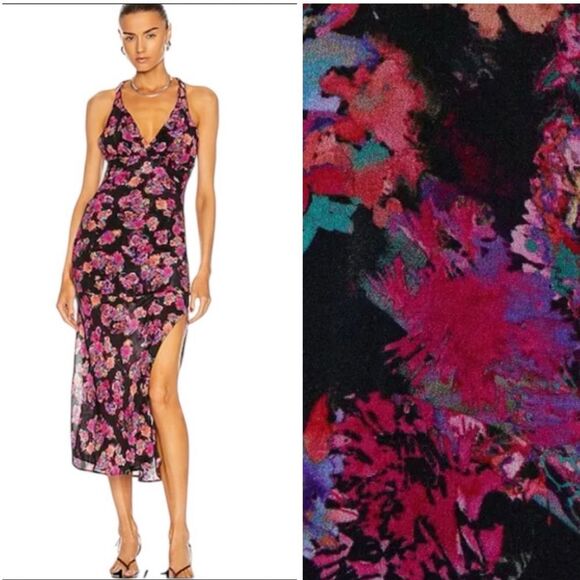 NWT IRO Larley Printed Silk Midi Dress In Black Floral Revolve FR 36/US4 - Picture 1 of 16